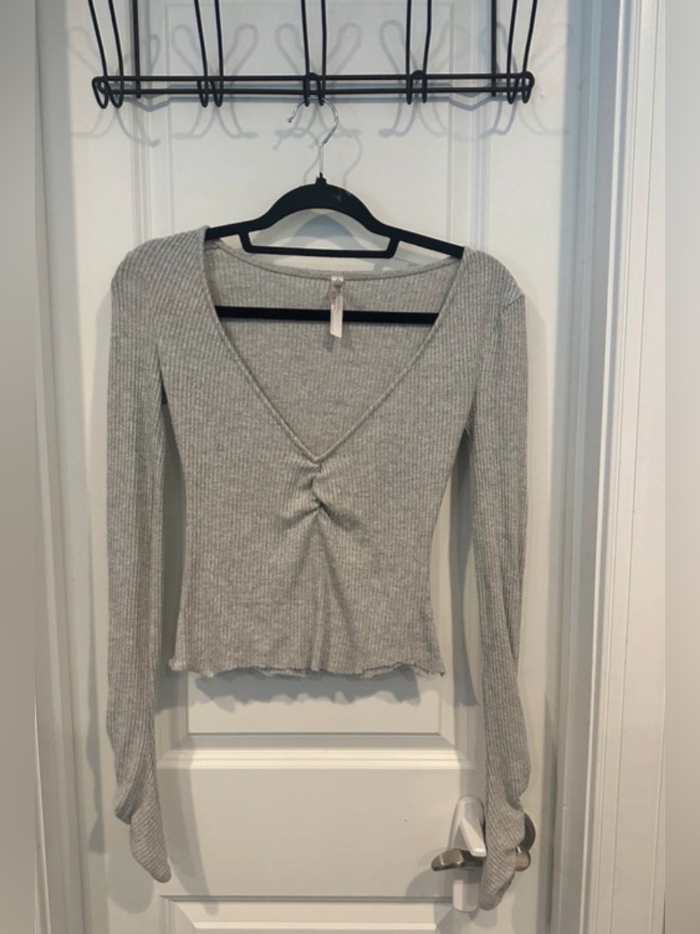 Intimately FP Ribbed Twist Front Deep V Top Gray